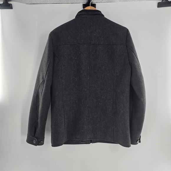 H&M Gray Pockets Recycled Wool Heavy Coat Jacket Button Zipper Pockets Mens 38R - Picture 5 of 10